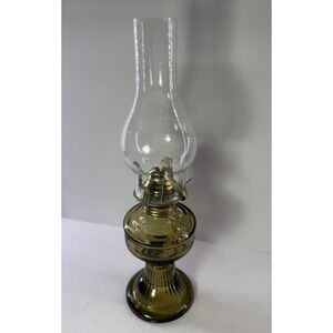 Vintage Goldfish Green Glass Kerosene Oil Lamp Ribbed Pedestal Base ~12" Cottage